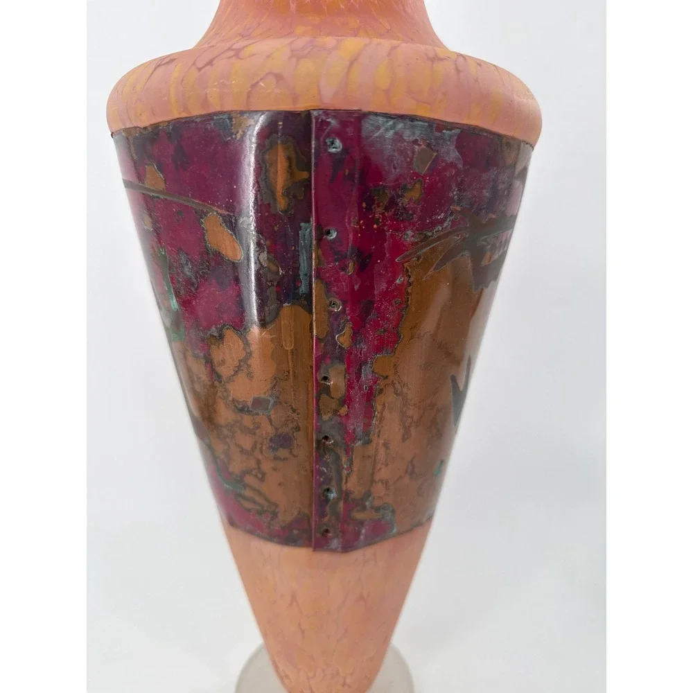 Art Glass Vase Pink Copper Petroglyph Southwest Jack in the Pulpit 15in signed